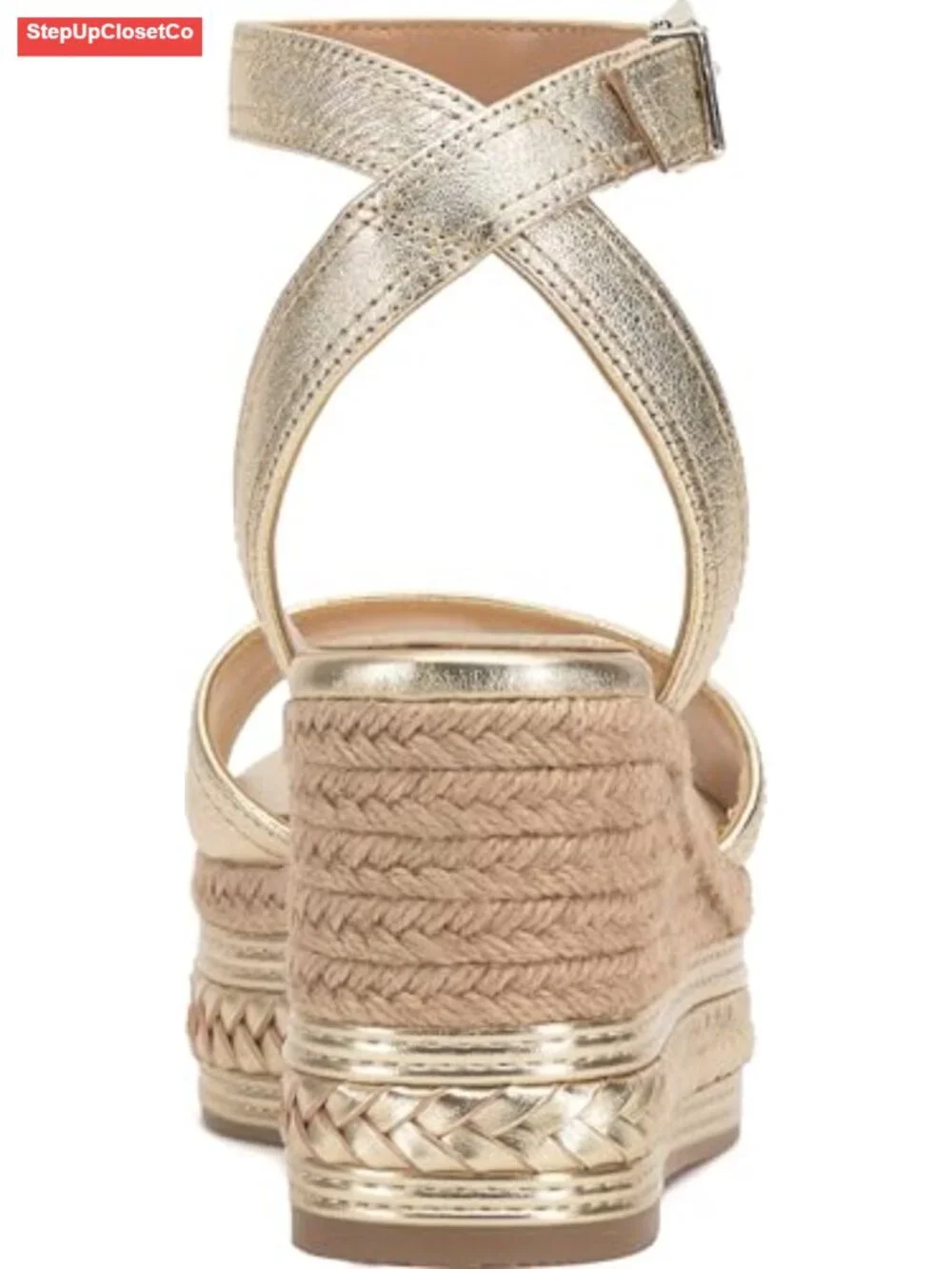 Espadrille Wedge Sandals, Leather, Open Toe, Ankle Strap, Buckle Closure,